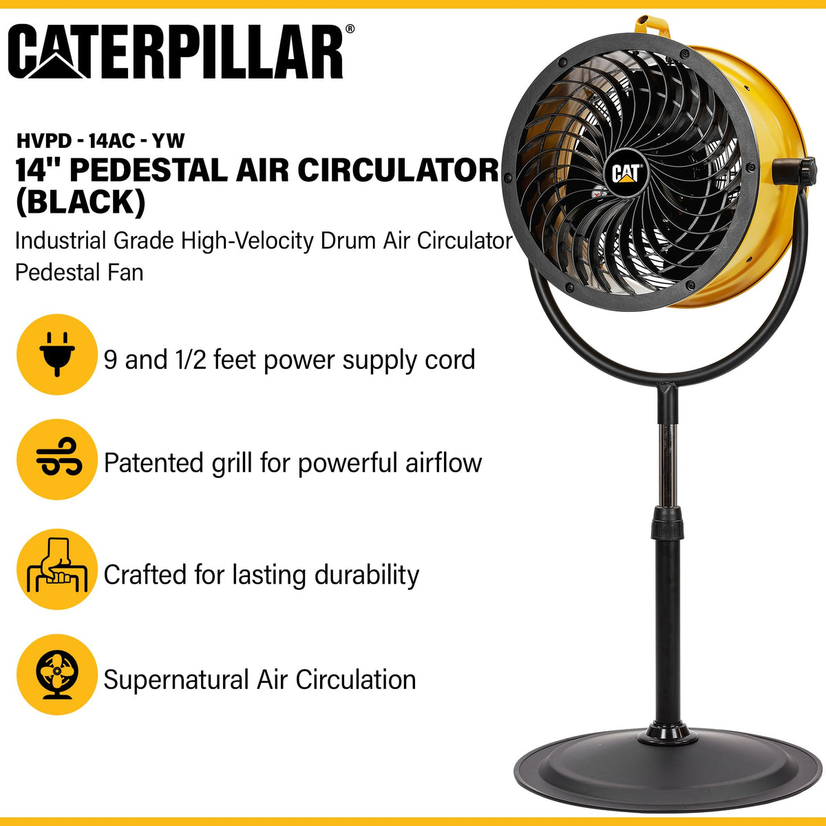 14” High-Velocity Pedestal Drum Fan 4-Speed 2,300 CFM A478