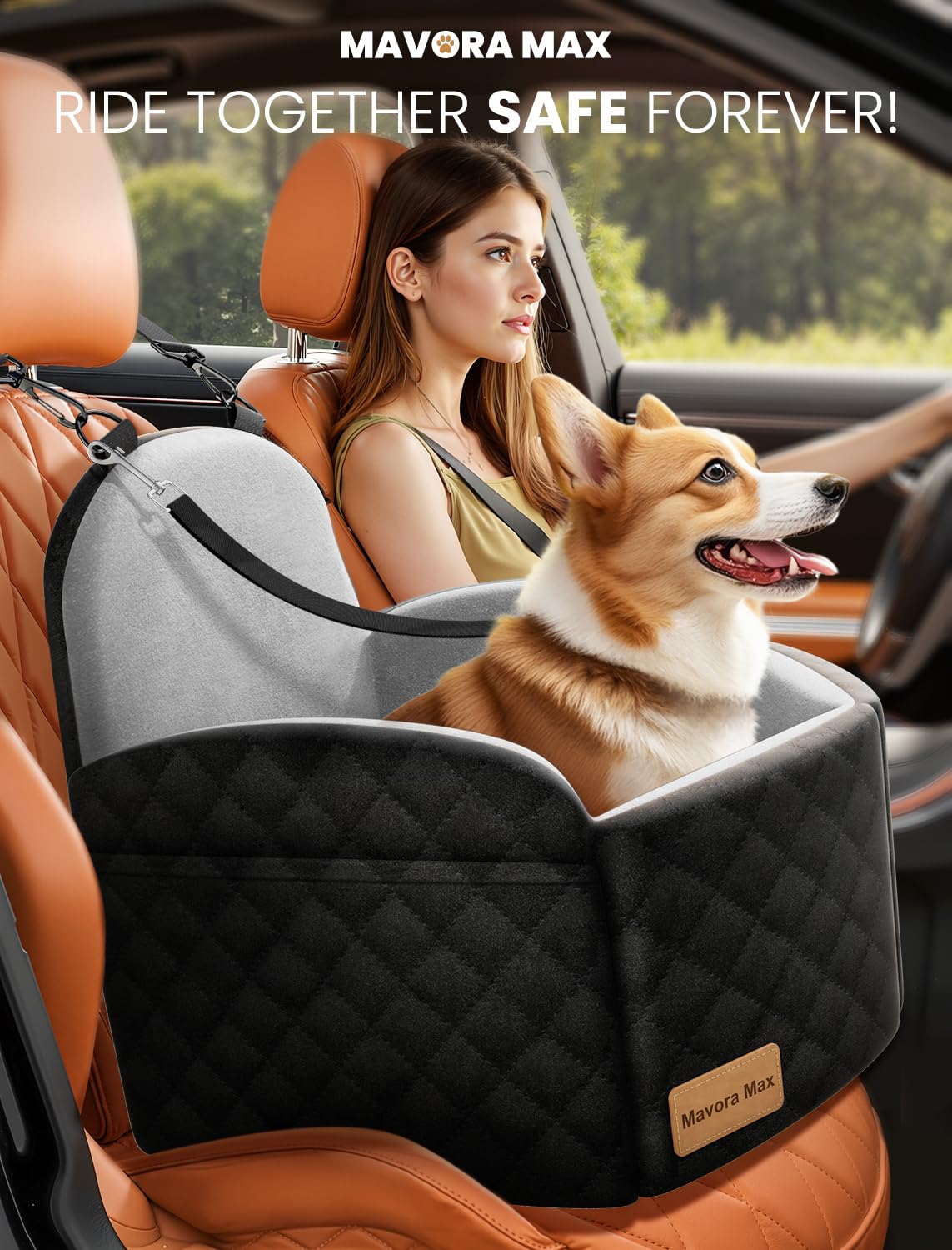 Dog Car Seat for Small/Medium Dogs up to 35lbs, Memory Foam, Grey K730