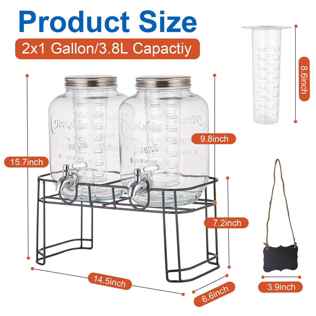 1 Gallon Glass Drink Dispenser with Stand, 2 Pack H386218