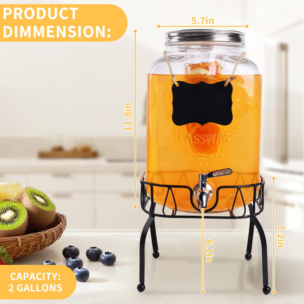 2 Gallon Glass Beverage Dispenser Jar H42067