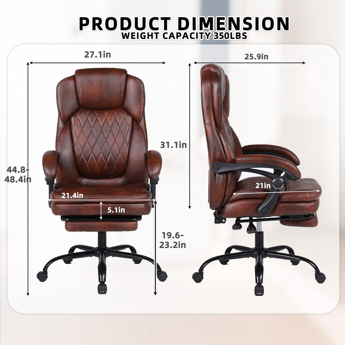 Big and Tall Ergonomic High Back PU Leather Reclining Office Chair with Footrest A48458