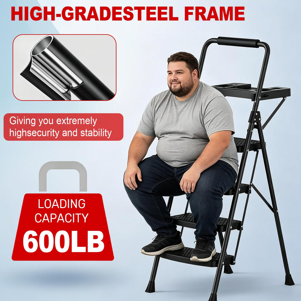 4 Step Steel Ladder with Tool Tray and Handrails U640913
