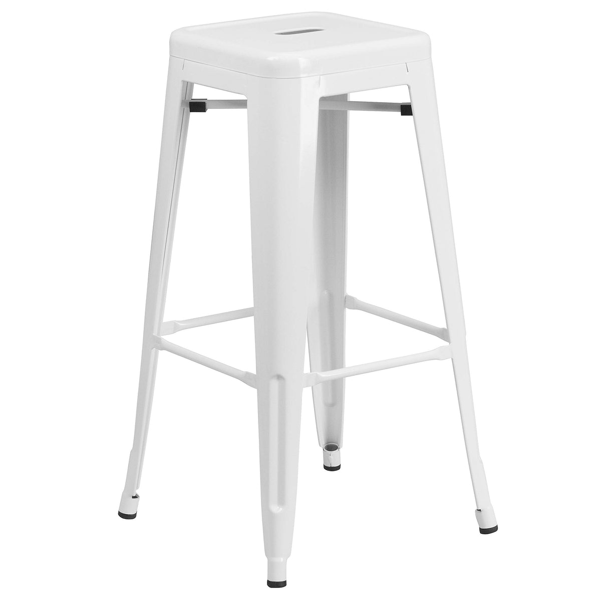 White Metal Indoor-Outdoor Barstool with Square Seat W9621