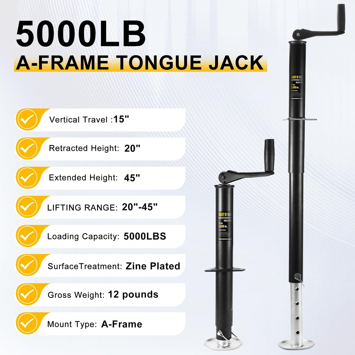 5000 lbs A-Frame Trailer Jack with Adjustable Drop Leg Y26252