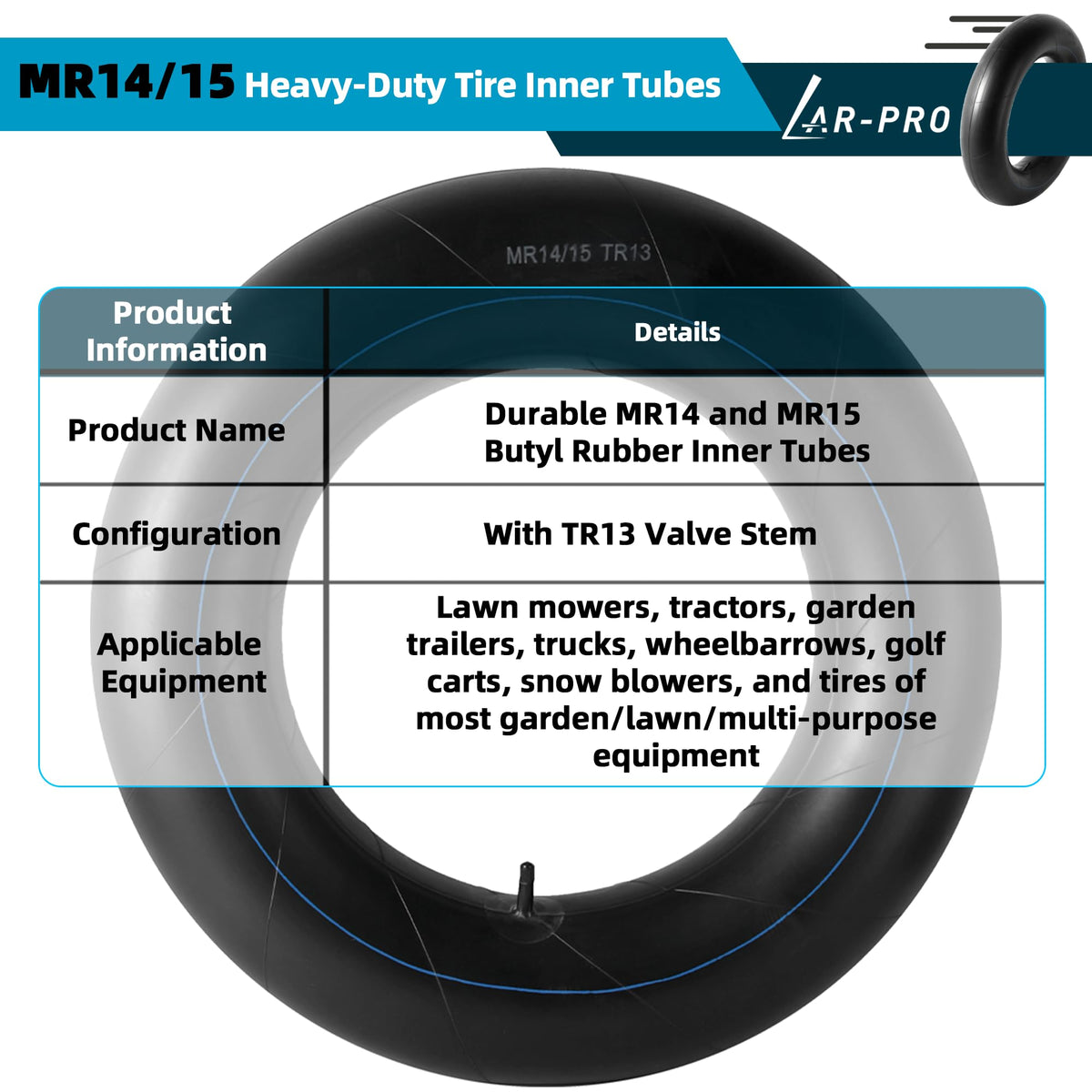 Heavy-Duty Tire Inner Tubes with TR13 Straight Valve Stems Butyl Rubber 1-Pack I3323