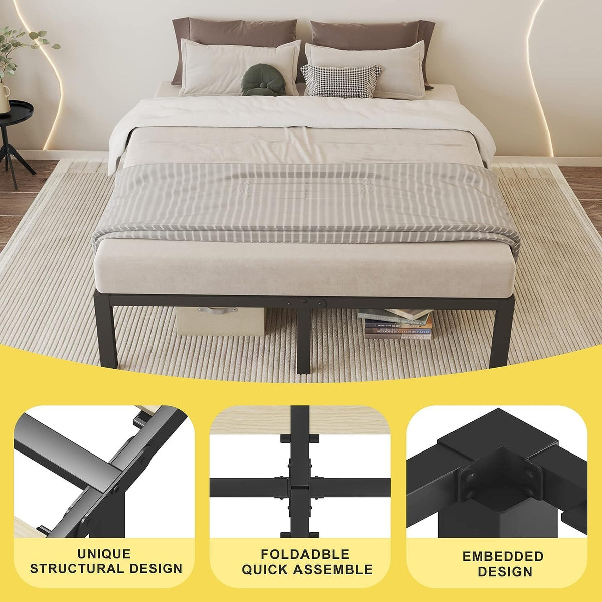 18 inch Queen Size Heavy Duty Platform Bed Frame with Wood Slats C924214