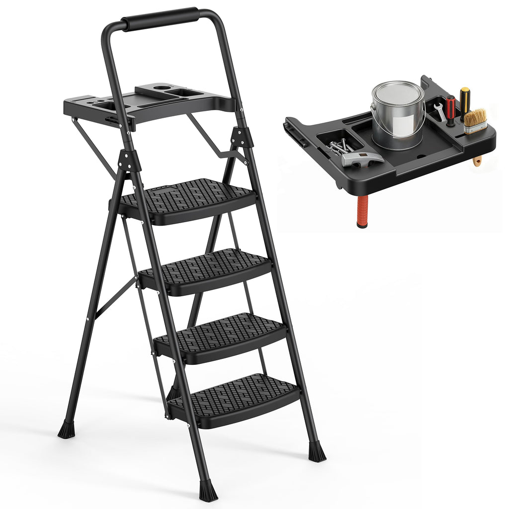 4 Step Steel Ladder with Tool Tray and Handrails U640913