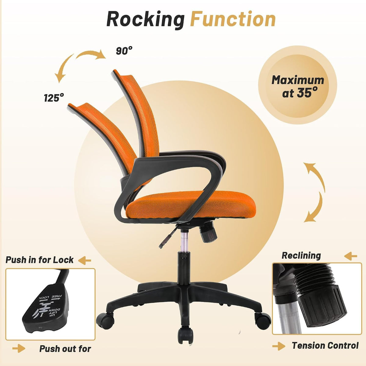Orange Ergonomic Mesh Office Chair with Lumbar Support Q4186