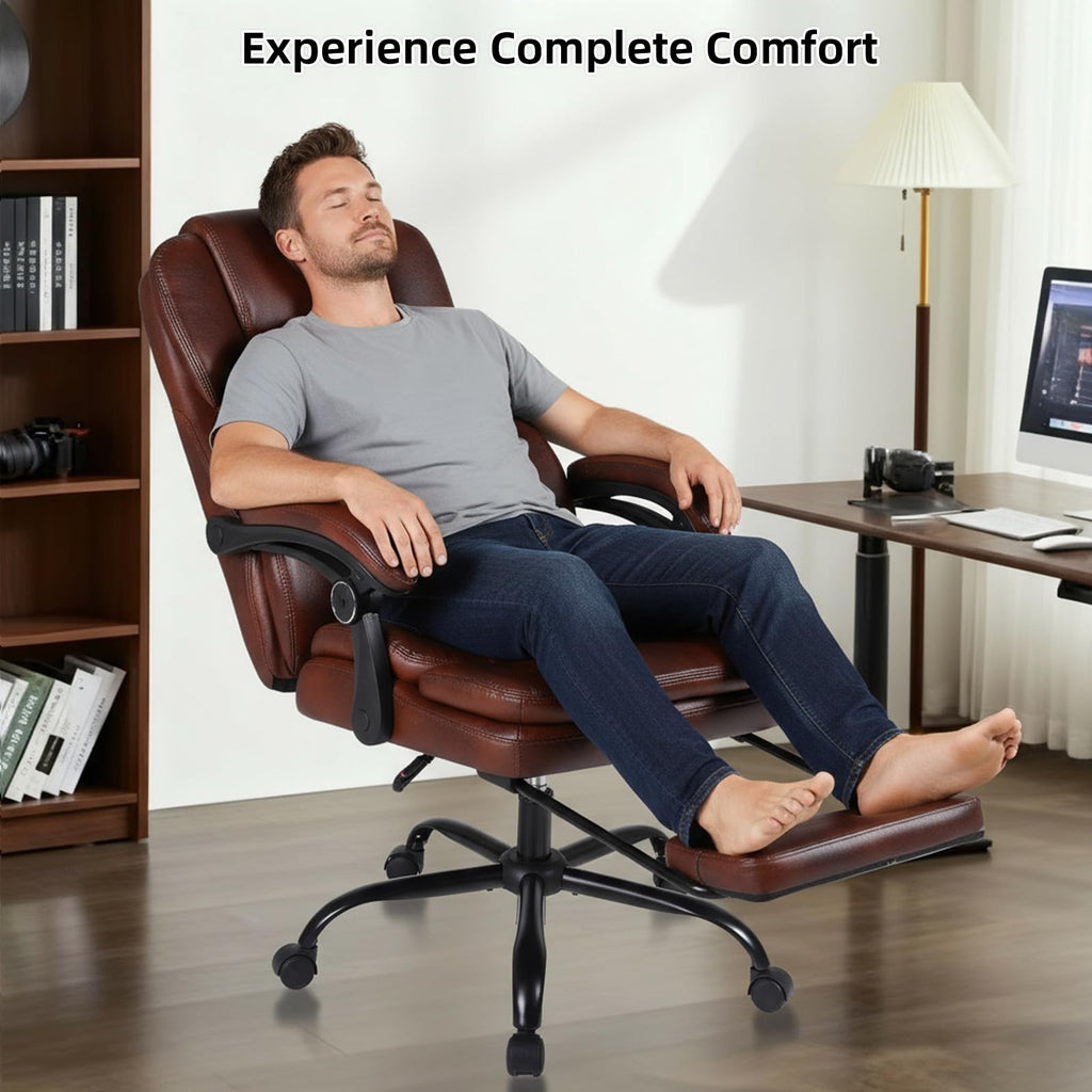 Big and Tall Ergonomic High Back PU Leather Reclining Office Chair with Footrest A48458