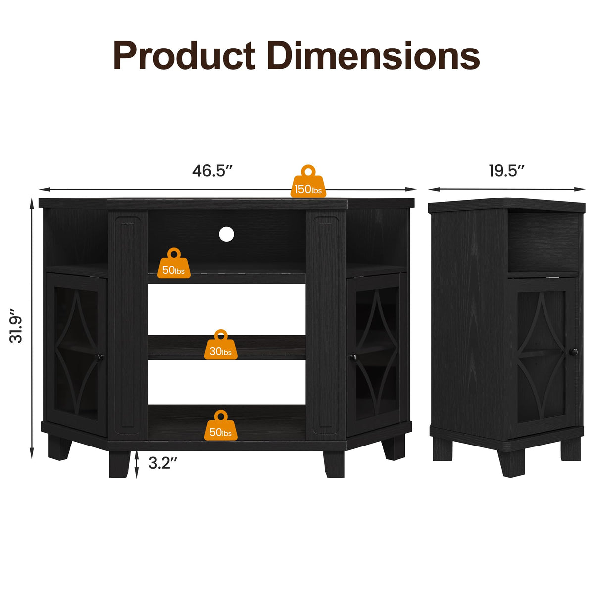 Corner TV Stand up to 55 Inch with Storage Wood Media Console Cabinet Satin Black M45598