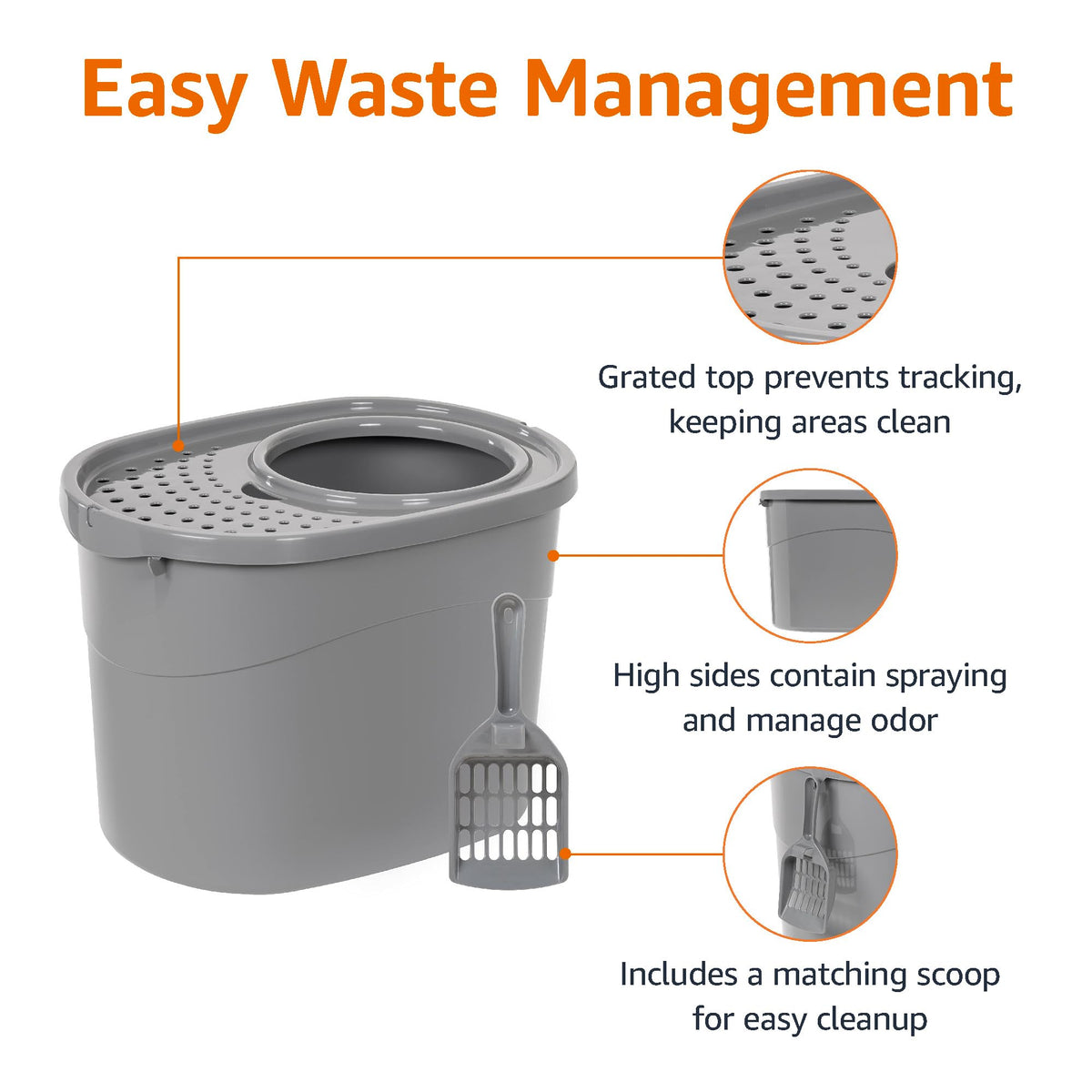 Large Top Entry Cat Litter Box with High Sides and Scoop P211425