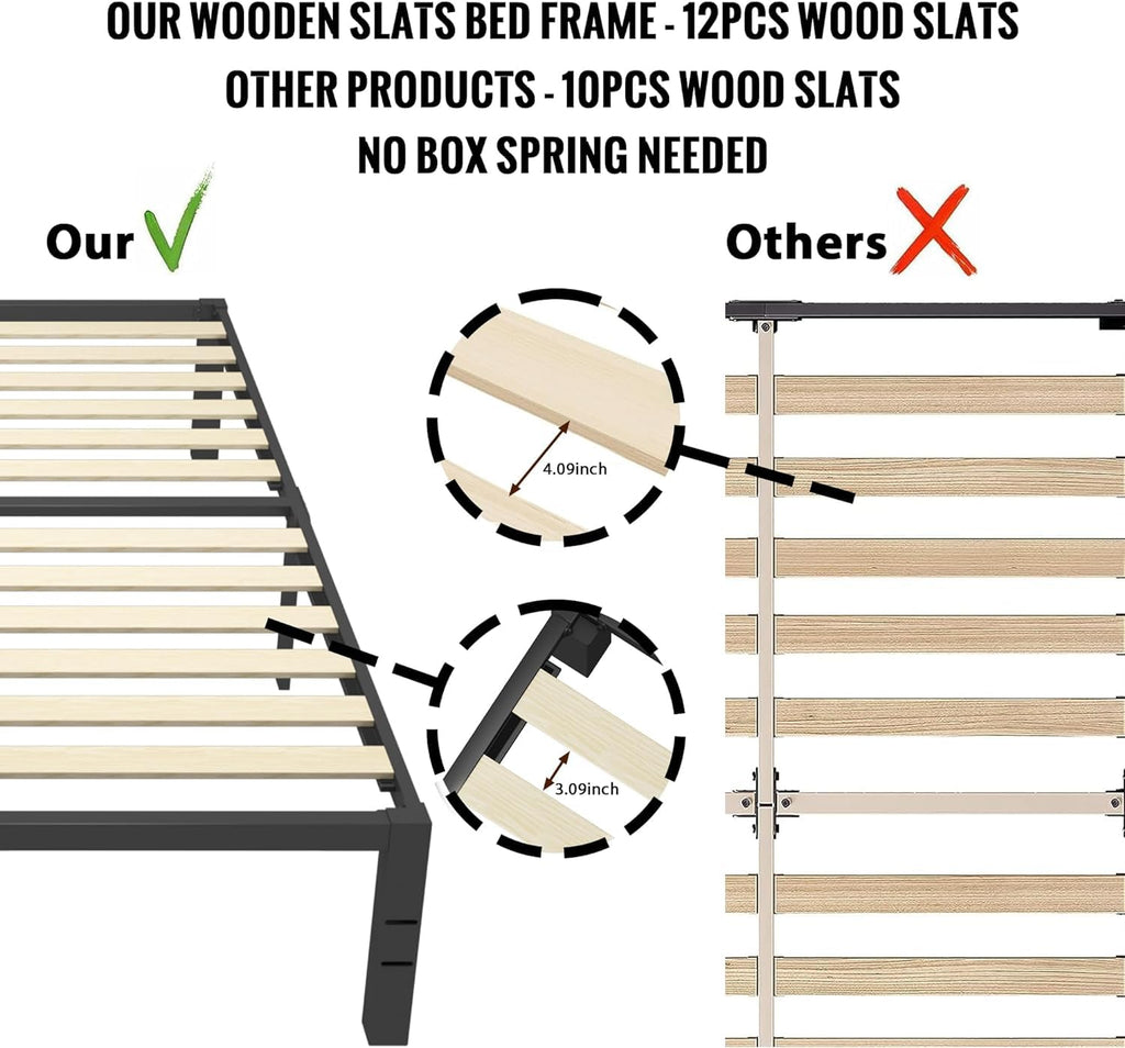 18 inch Queen Size Heavy Duty Platform Bed Frame with Wood Slats C924214