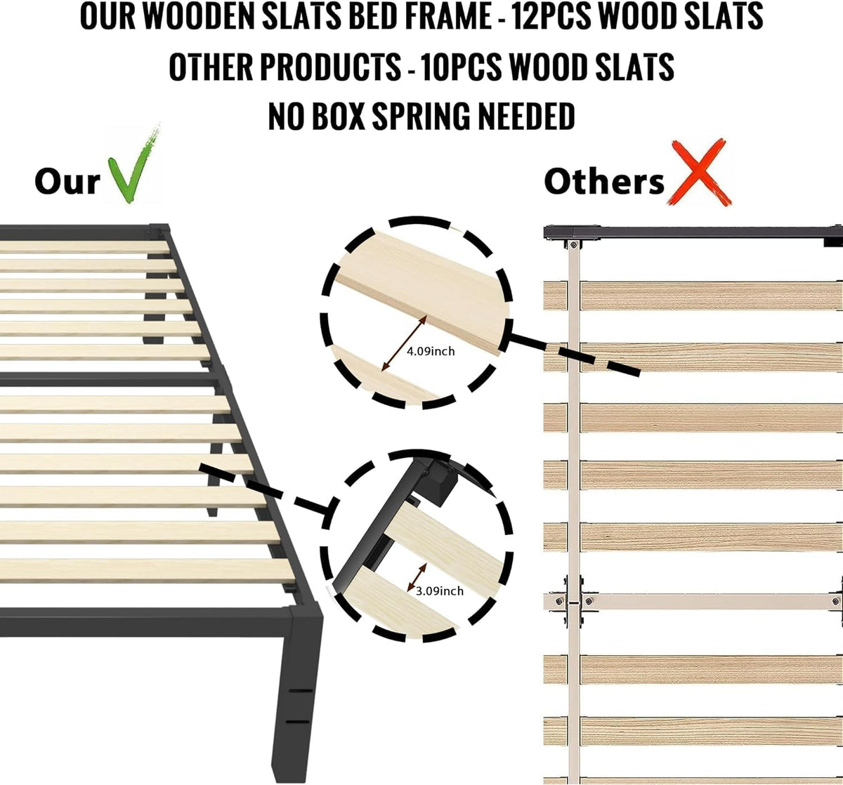 18 inch Queen Size Heavy Duty Platform Bed Frame with Wood Slats C924214