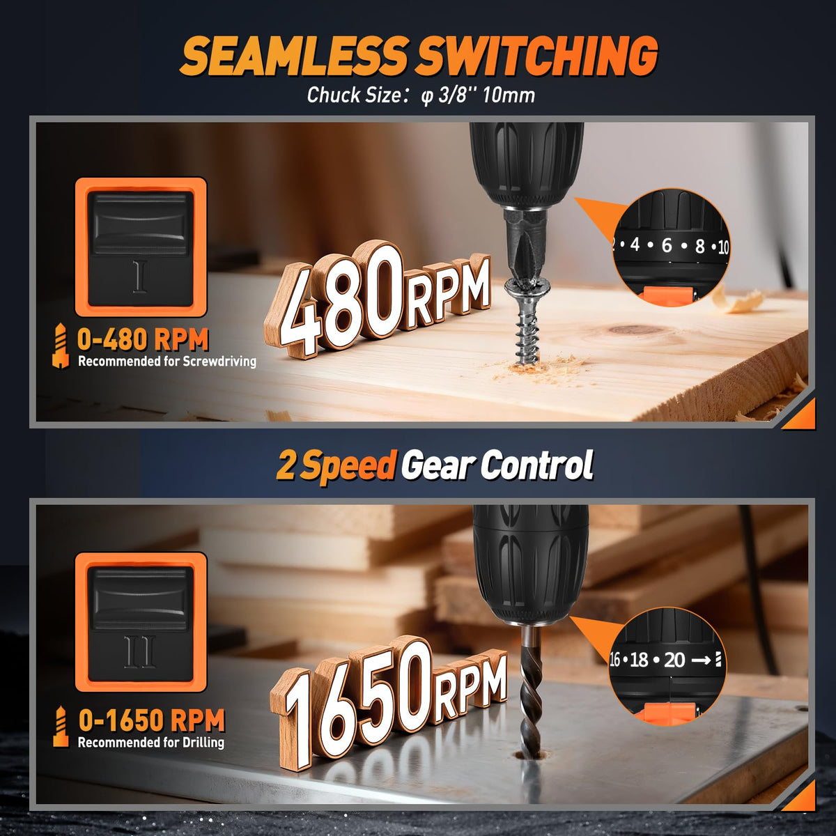 Cordless Drill, 20+1 Torque, 2 Speed, 3/8" Electric Screwdriver with 28pcs Drill Bits Set G9443