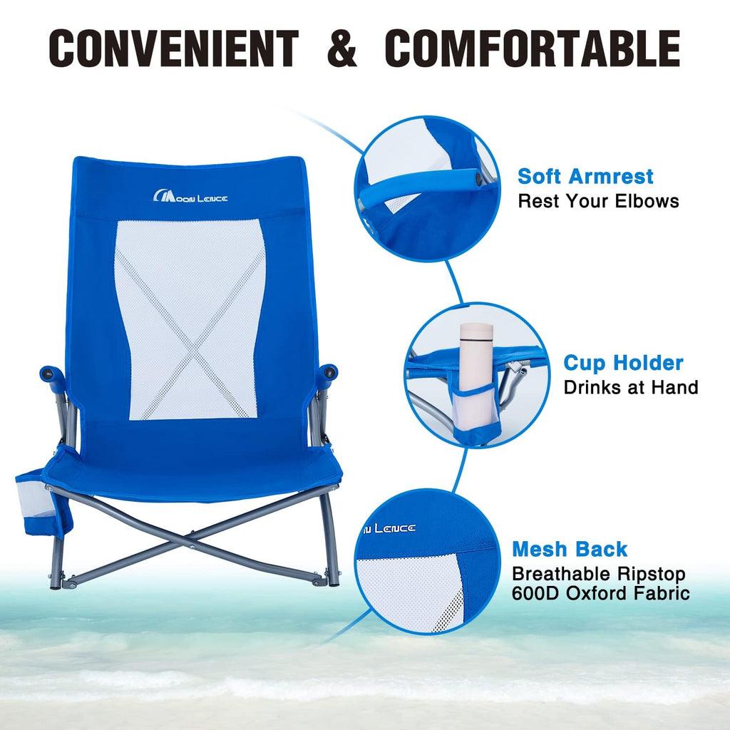 2 Pack Low Beach Lounge Chair with Cup Holder & Carry Bag U427