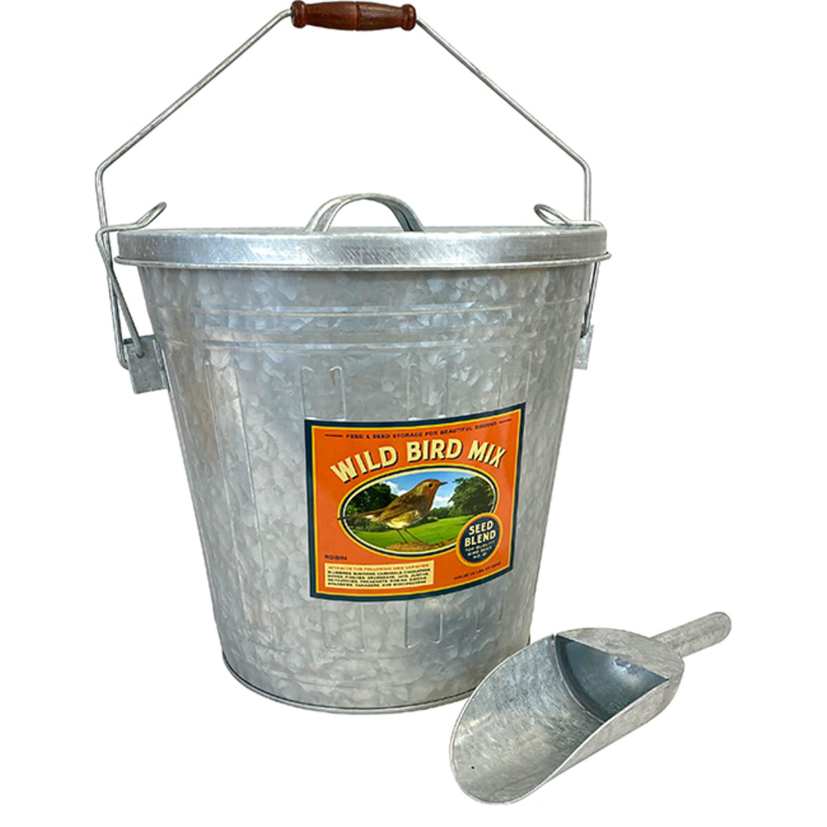Galvanized Steel Bird Seed Storage Bucket Bin with Scoop A267