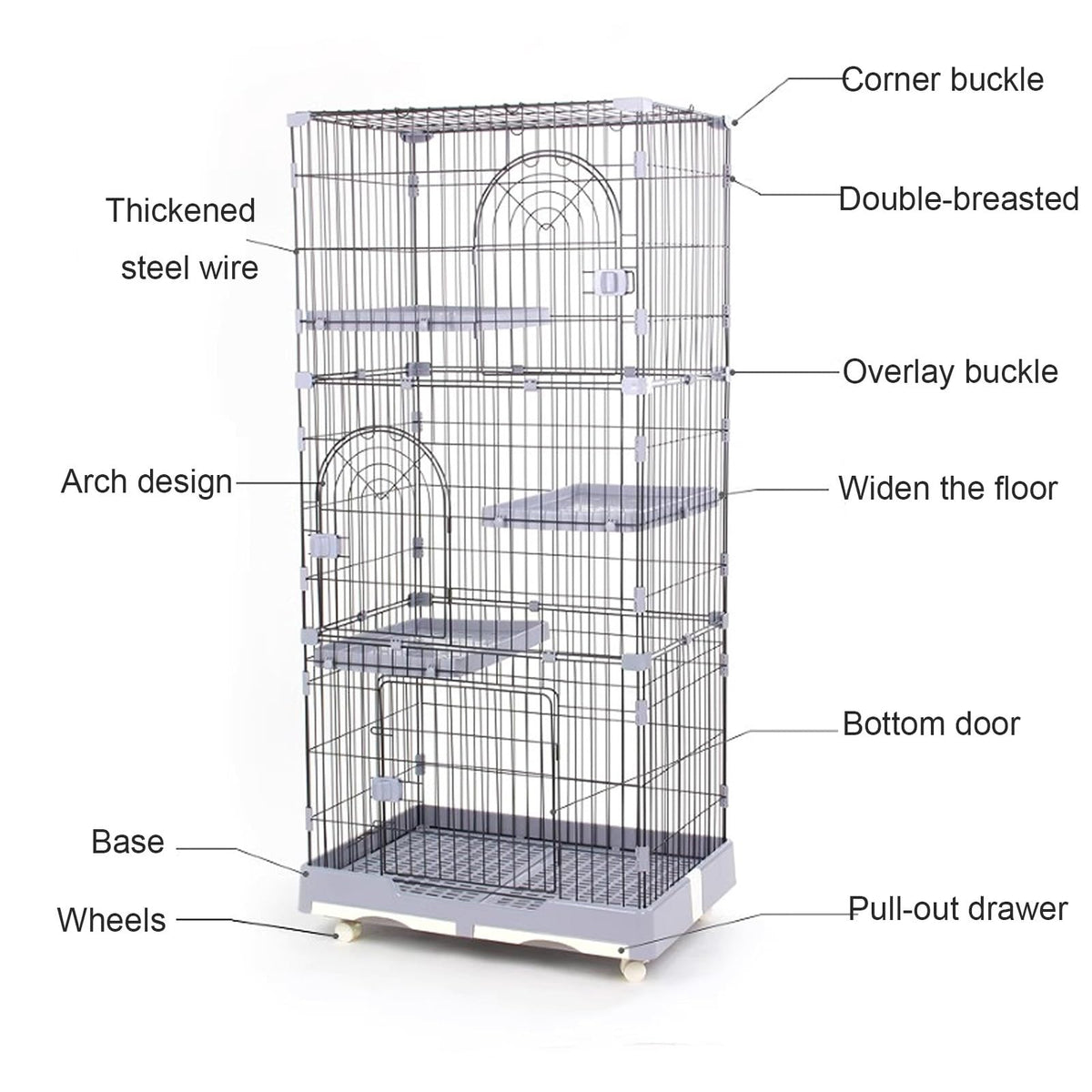 4 Tier Detachable Metal Cat Cage with Hammock M3207
