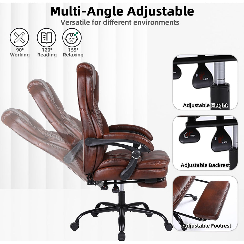 Big and Tall Ergonomic High Back PU Leather Reclining Office Chair with Footrest A48458