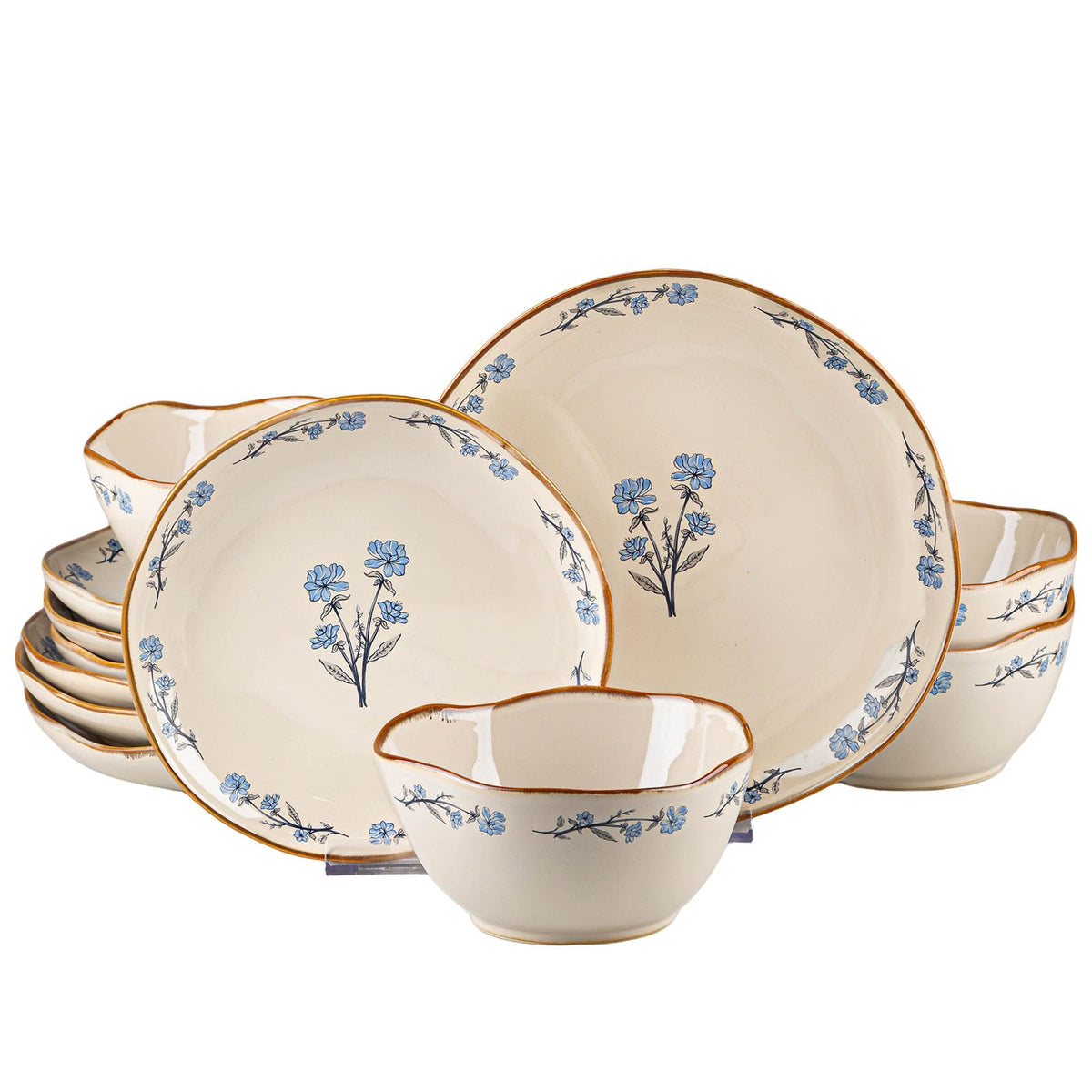 12 Piece Vintage Blue Floral Ceramic Dinnerware Set S86494