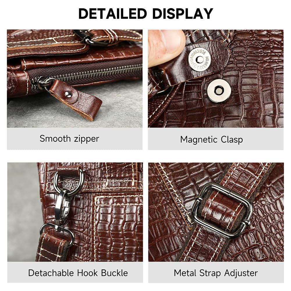 Genuine Leather Crocodile Embossed Mini Messenger Bag W8351
