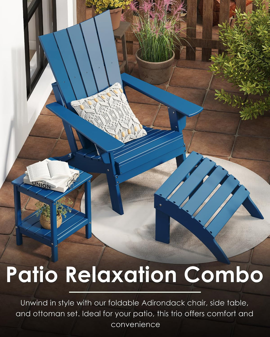 Blue Folding Adirondack Chairs Set of 2 B98470