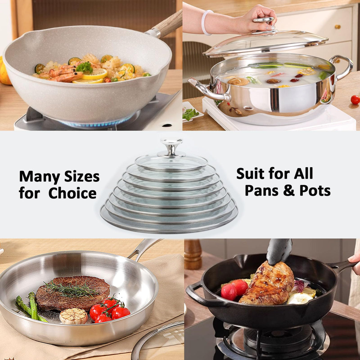 Clear Tempered Glass Lids with Steam Vent K1105