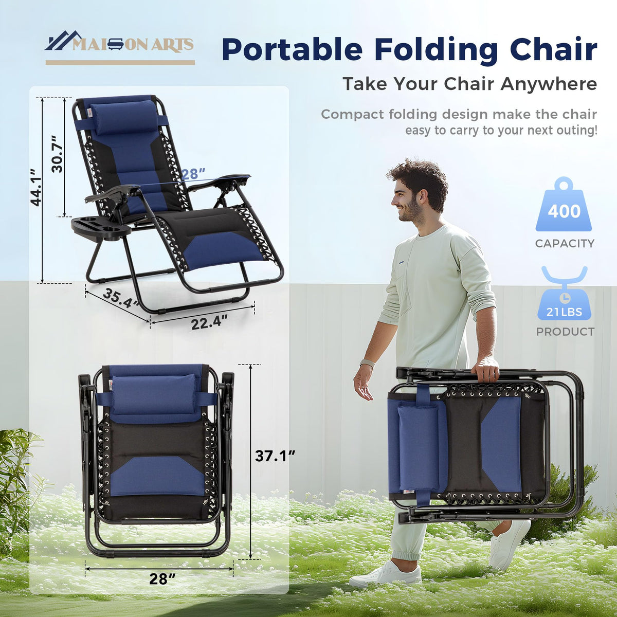 Foldable Zero Gravity Chair Set of 2 Blue X29869