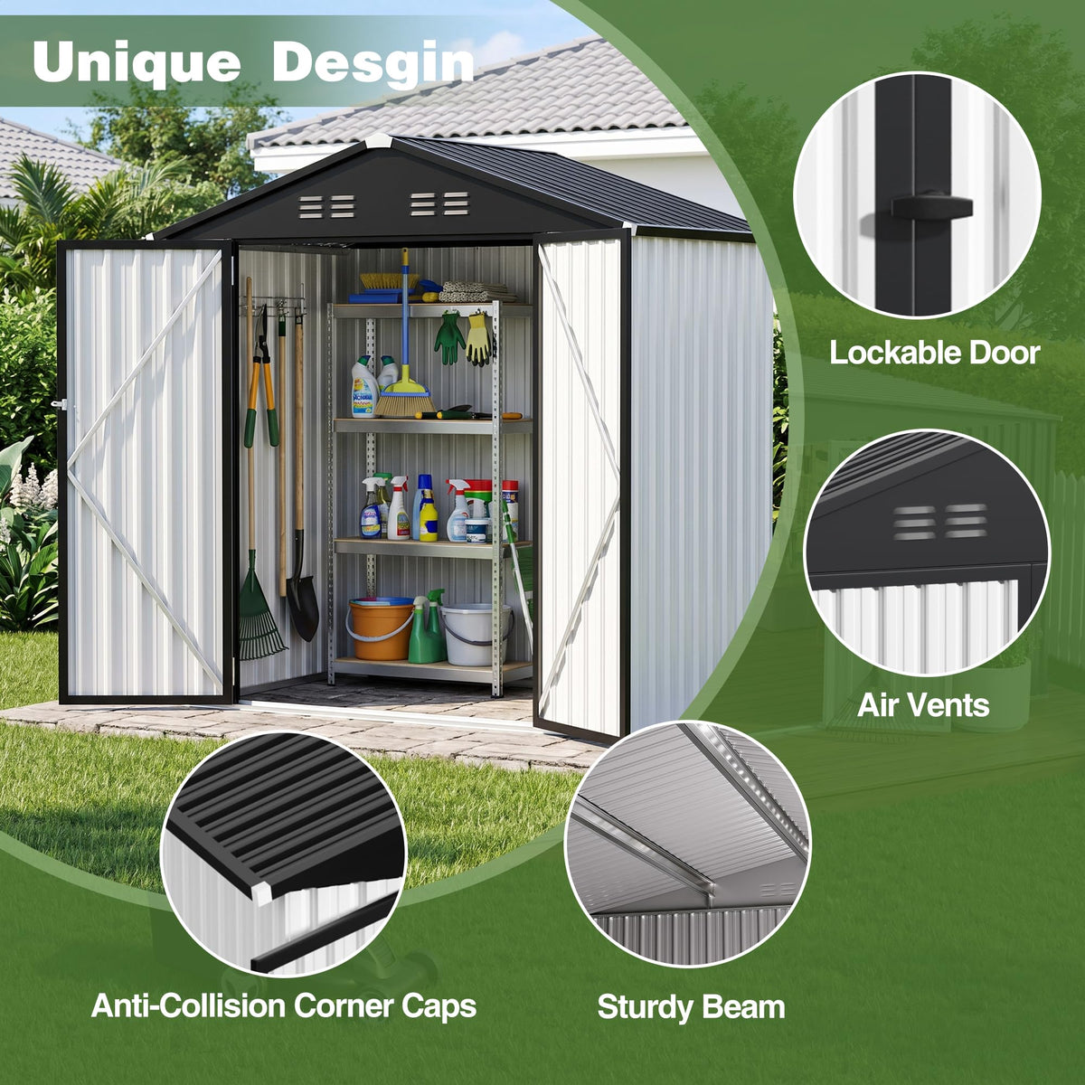 6 x 4 FT Waterproof Metal Outdoor Storage Shed X2973