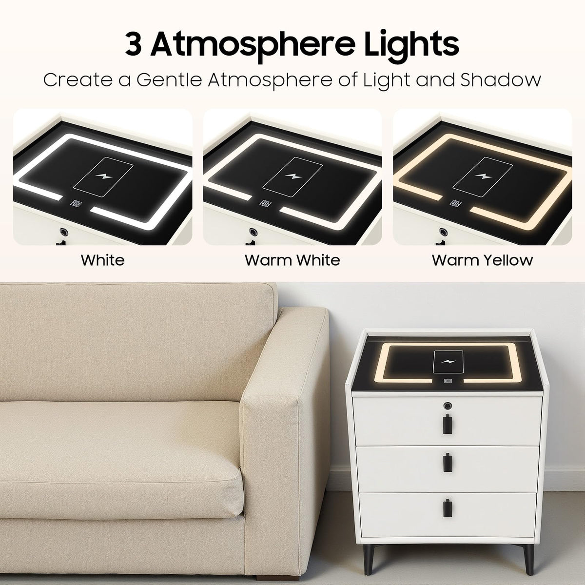3-Drawer LED Nightstand with Wireless Charging Station N18757
