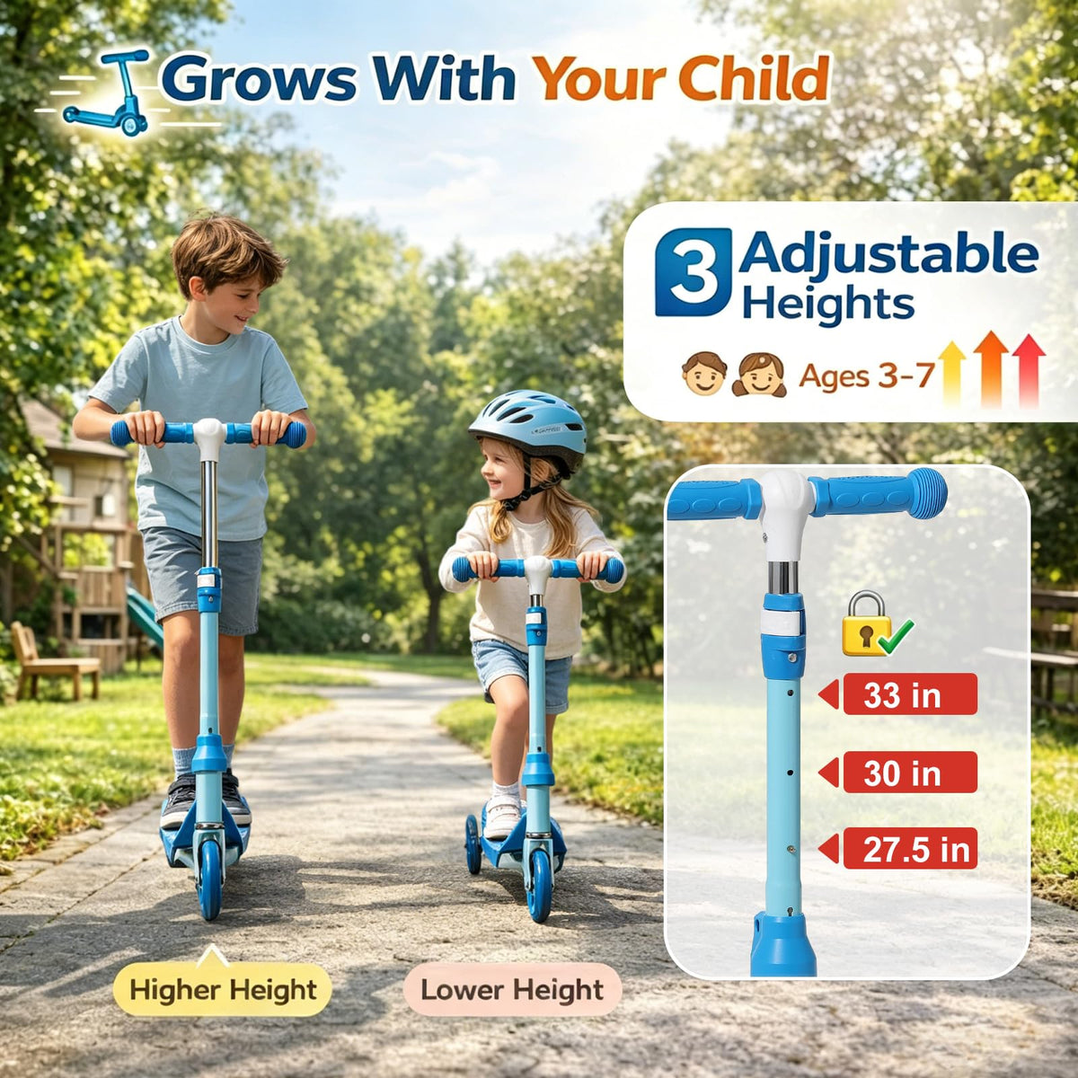 Three Wheel Kids Scooter with Light Up Wheels and Adjustable Handlebar I11288