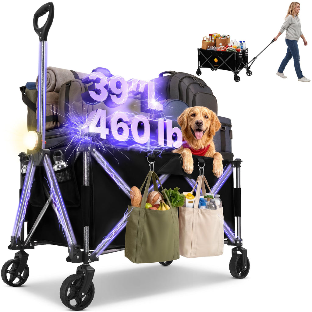 39" Collapsible Wagon with All-Terrain Wheels, 460 lbs Foldable Cart, Black Z124