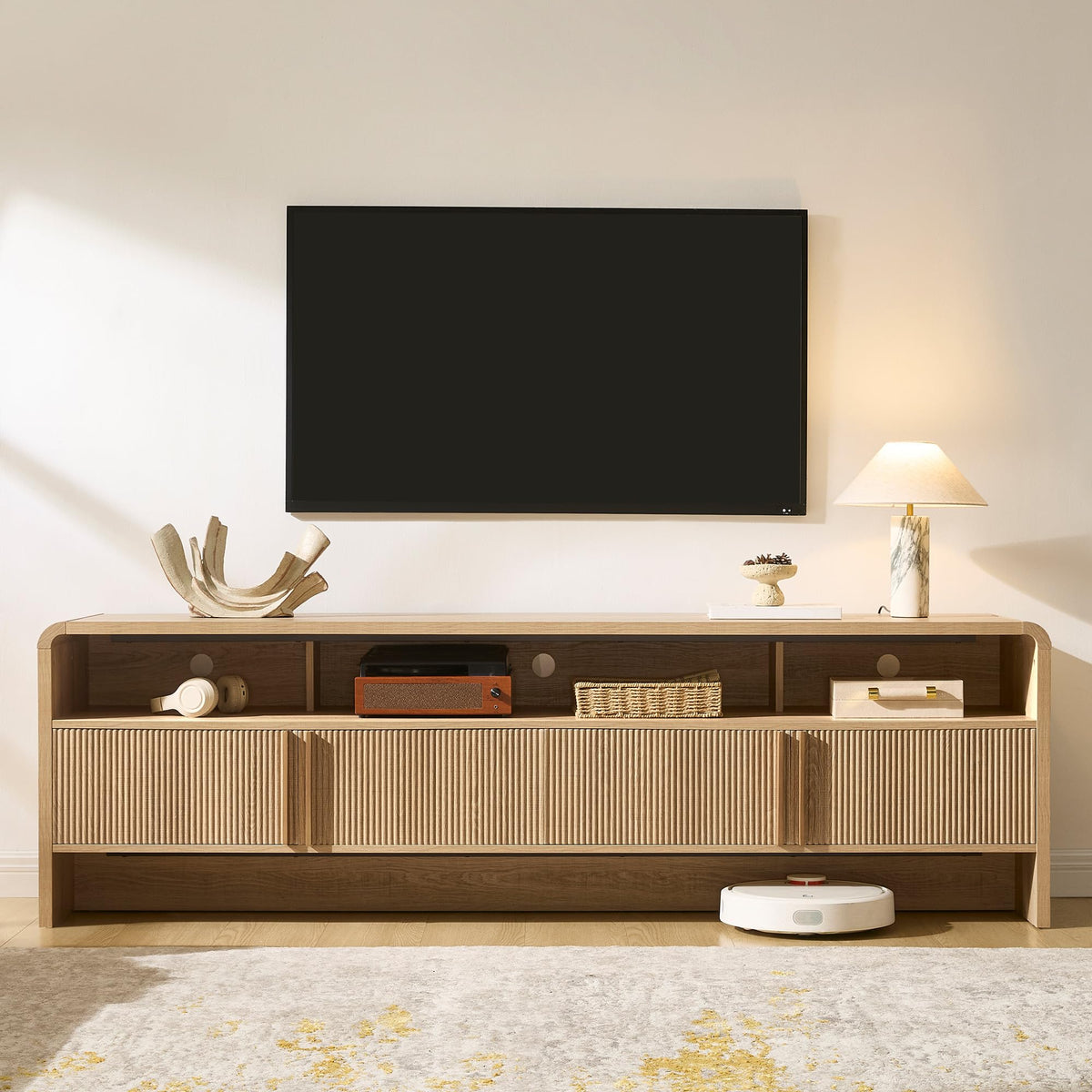 70" Fluted TV Stand with 2 Storage Cabinets C458