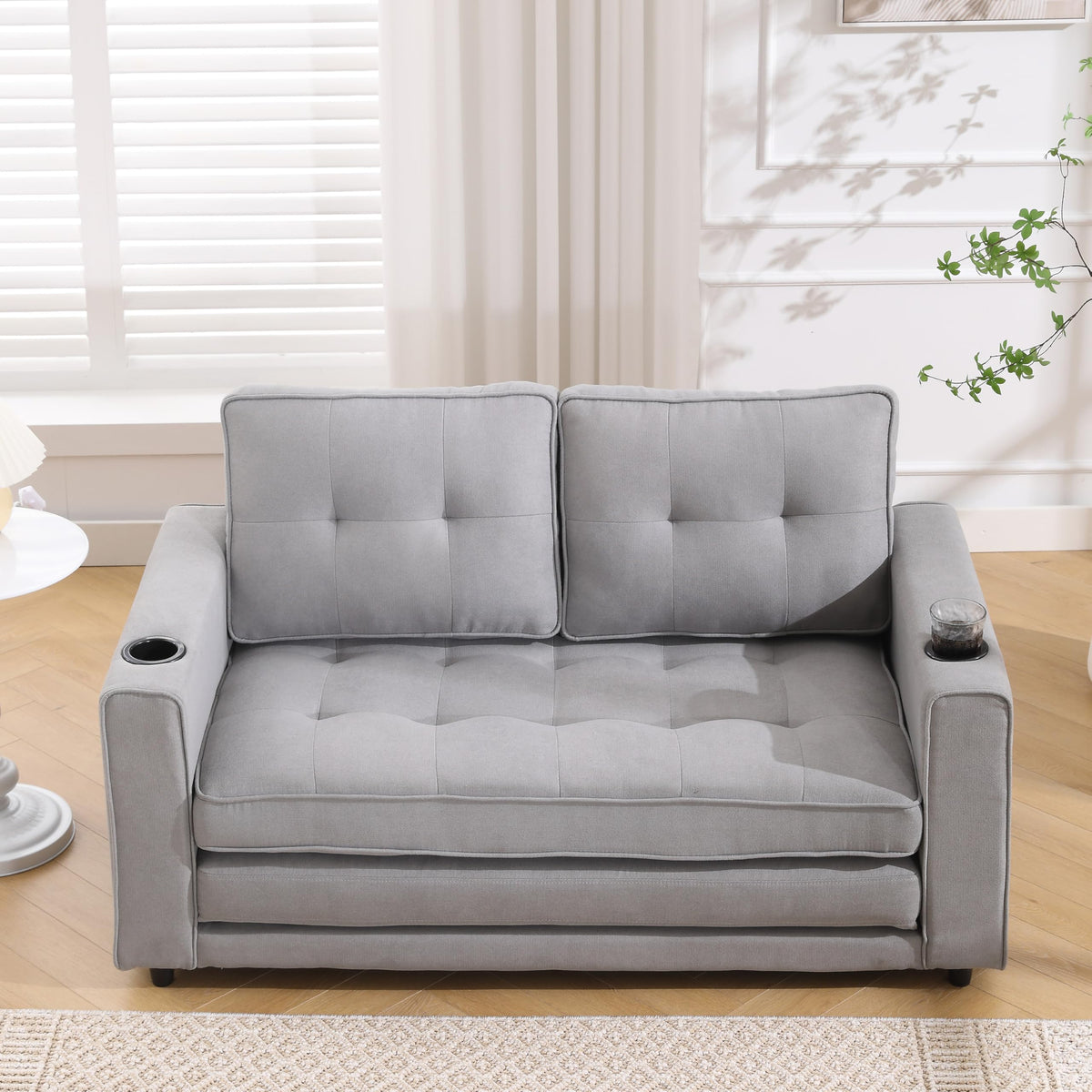 Light Gray Convertible Futon Sofa Bed with Cup Holder L6688