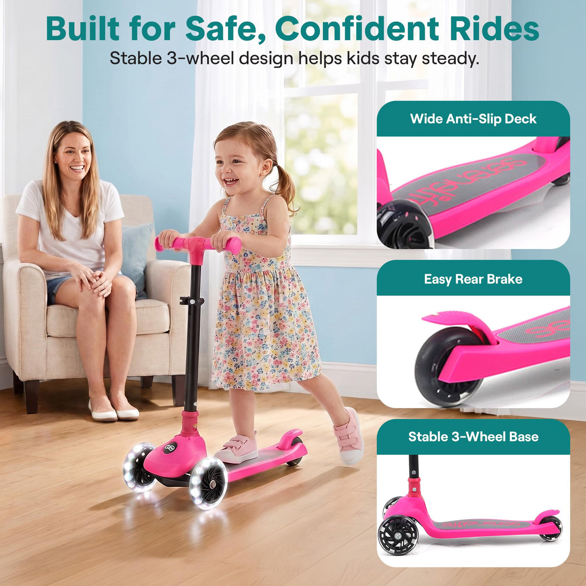 Adjustable 3 Wheel Kids Scooter with LED Wheels A98136