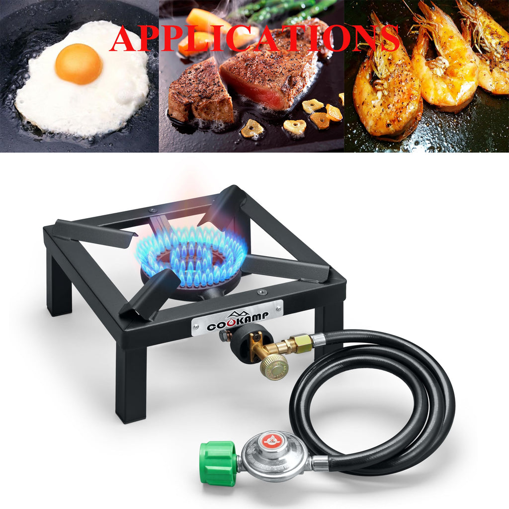 Single High Pressure Propane Camp Stove with Adjustable Regulator and Hose B953348