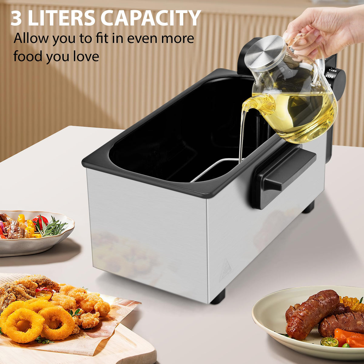 3L 1500W Deep Fryer with Adjustable Temperature H349