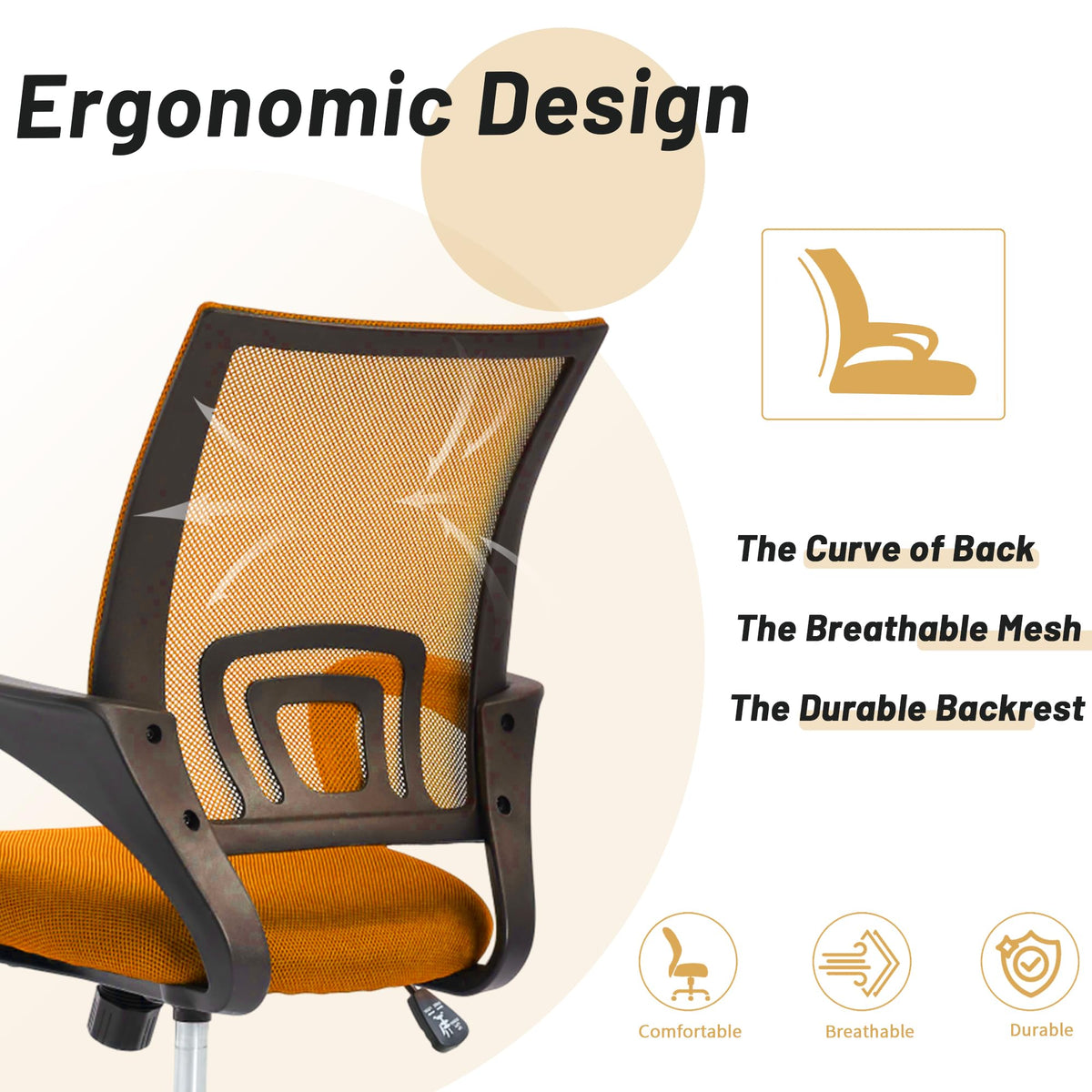 Orange Mesh Ergonomic Office Chair with Lumbar Support J224056