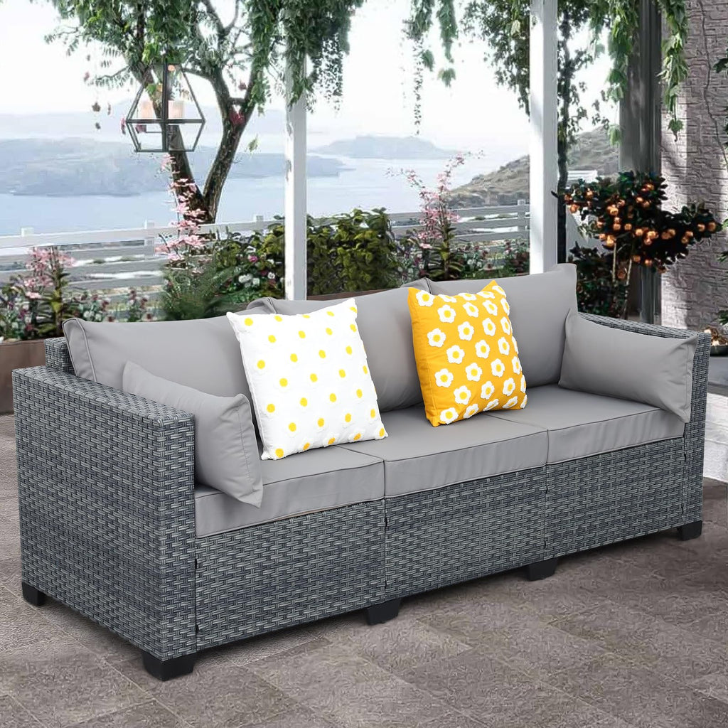 Light Grey Wicker 3-seat Outdoor Sofa with Cushions N22181