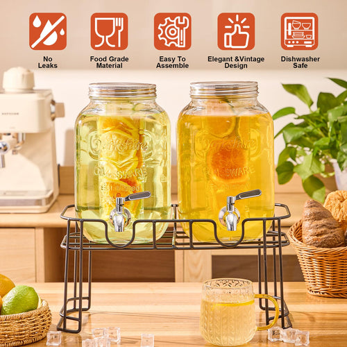 1 Gallon Glass Drink Dispenser with Stand, 2 Pack H386218