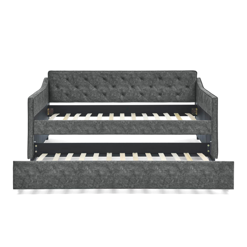 Grey Velvet Tufted Twin Size Daybed with Trundle D716470