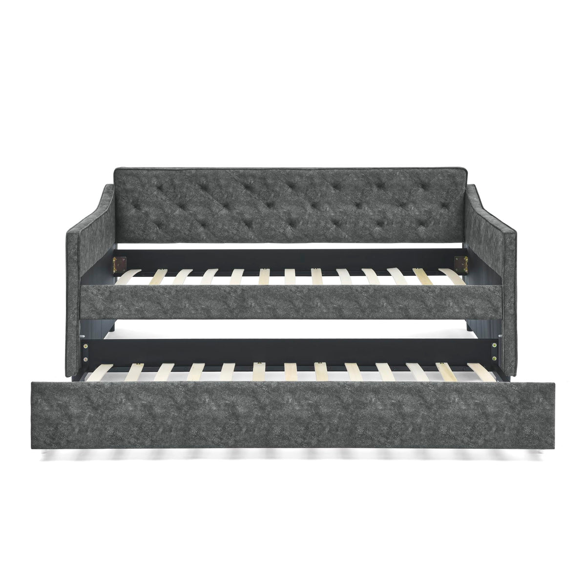 Grey Velvet Tufted Twin Size Daybed with Trundle D716470