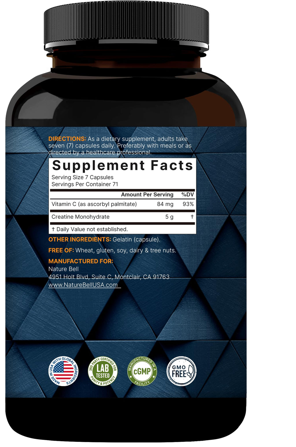 Micronized Unflavored Creatine Monohydrate Capsules 5,000mg 500 Count G73013