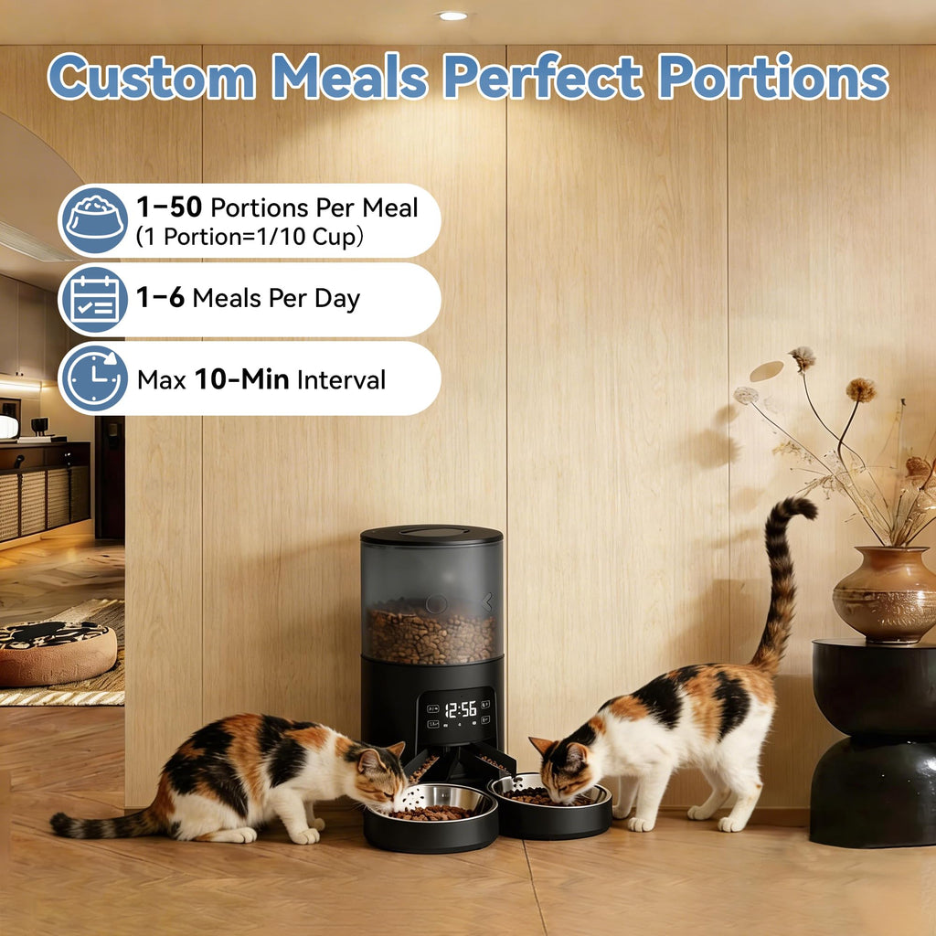 6L Automatic Cat Feeder with 2 Stainless Bowls Black U9930