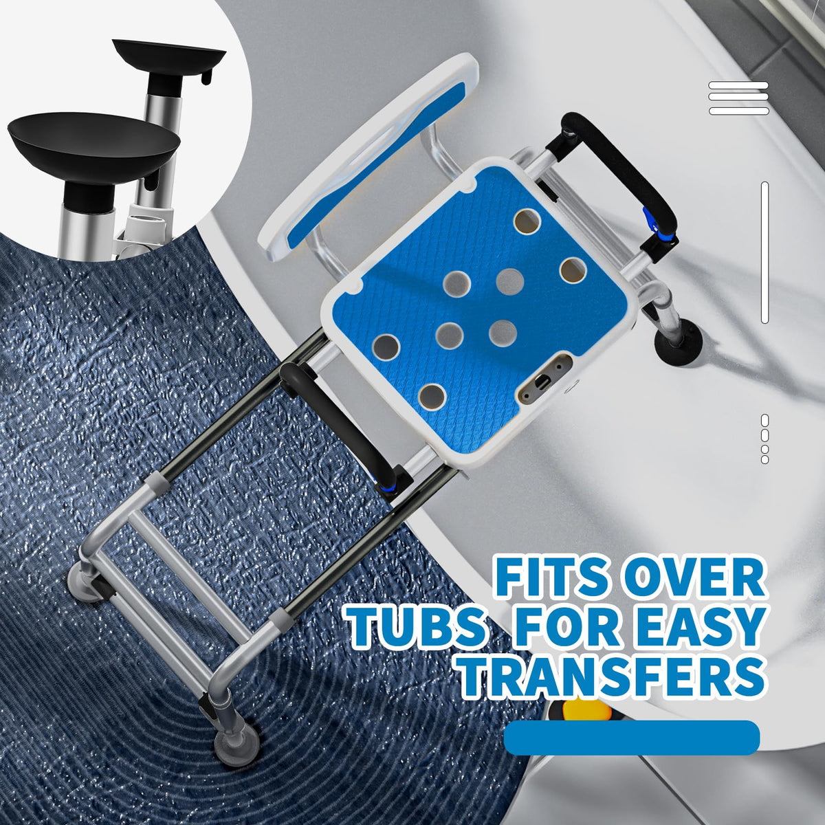 Sliding Shower Chair with Arms and Back, 500lbs Non Slip Aluminum Adjustable Height I499