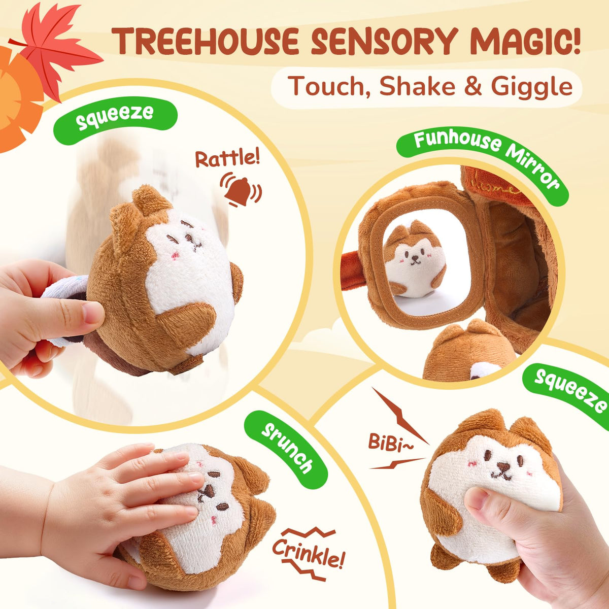 Soft Treehouse 5 Sensory Squirrels Rattle T33264