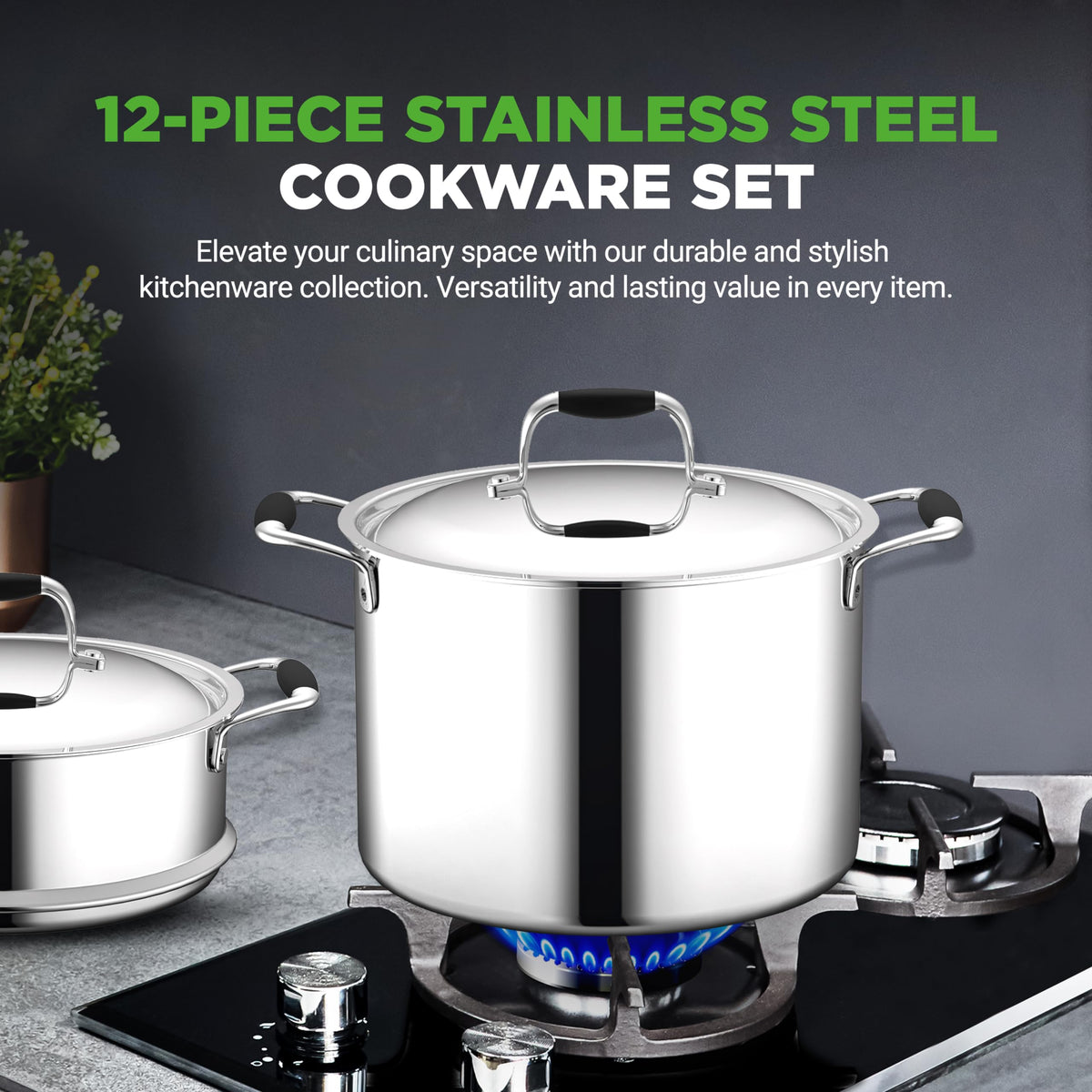 12-Piece Stainless Steel Non-Stick Cookware Set P1495