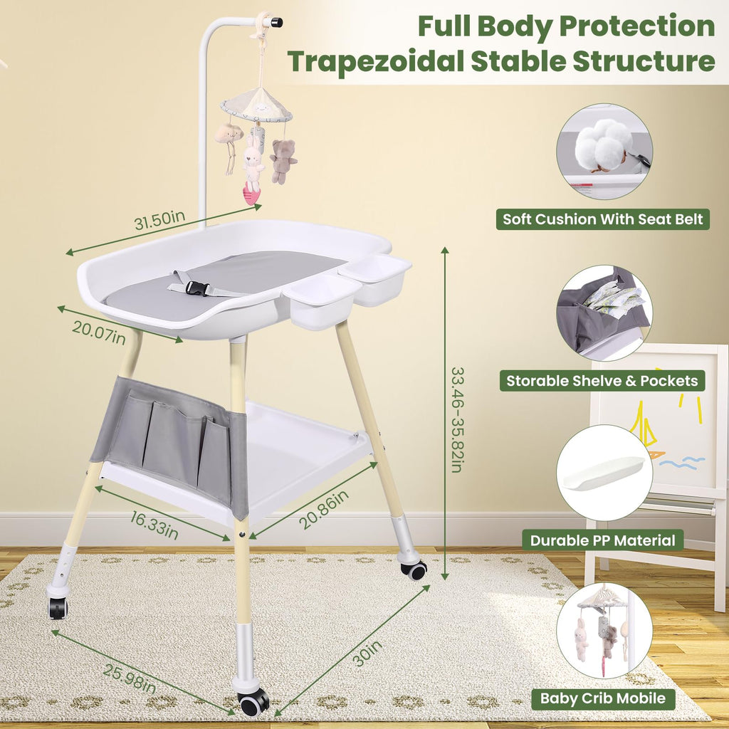 Adjustable Height Baby Changing Table with Changing Pad and Storage J191271