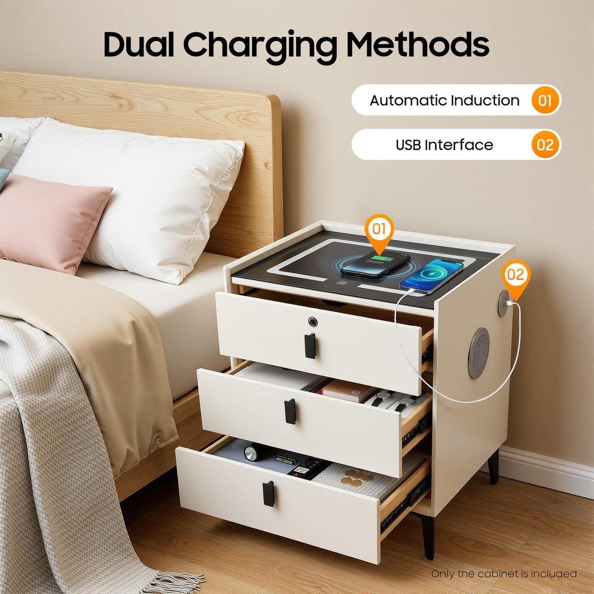 3-Drawer LED Nightstand with Wireless Charging Station N18757