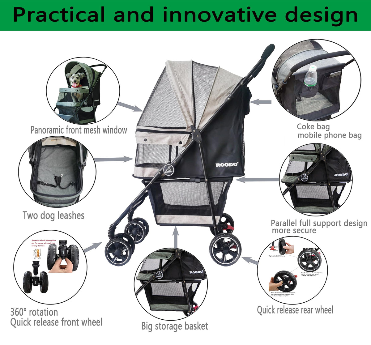 4 Wheel Lightweight Foldable Pet Stroller E4551