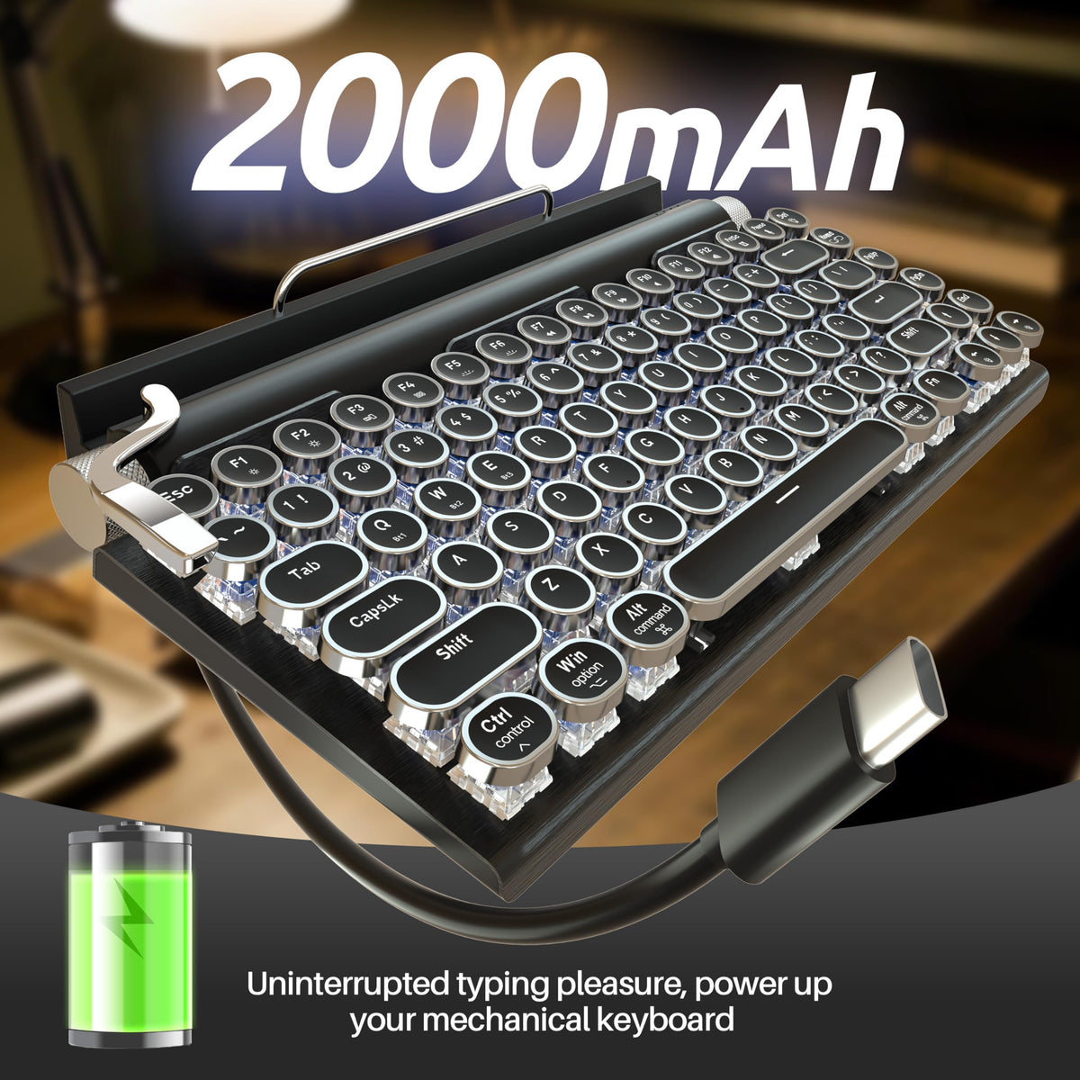Wireless Bluetooth Mechanical Keyboard with Blue Switches, Black U536